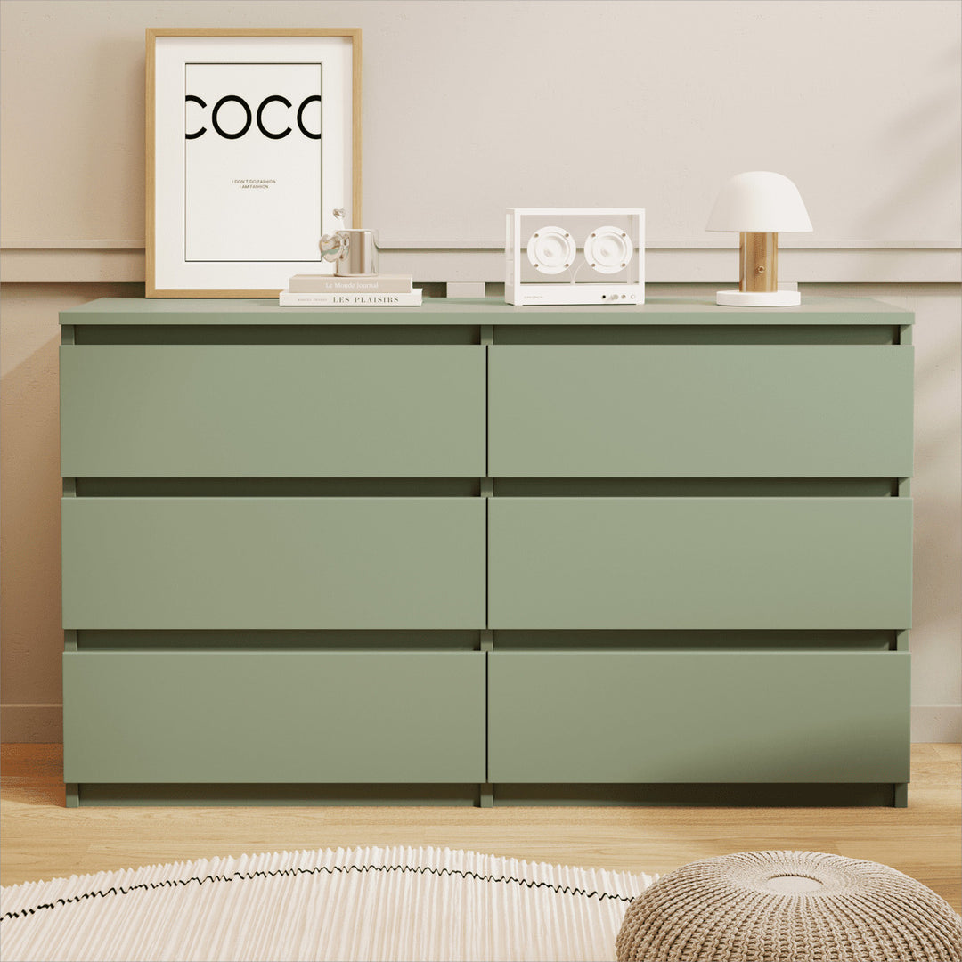 Hommoo Mid Century Modern 6 Drawer Dresser for Bedroom with Hidden Handle Green Image 1