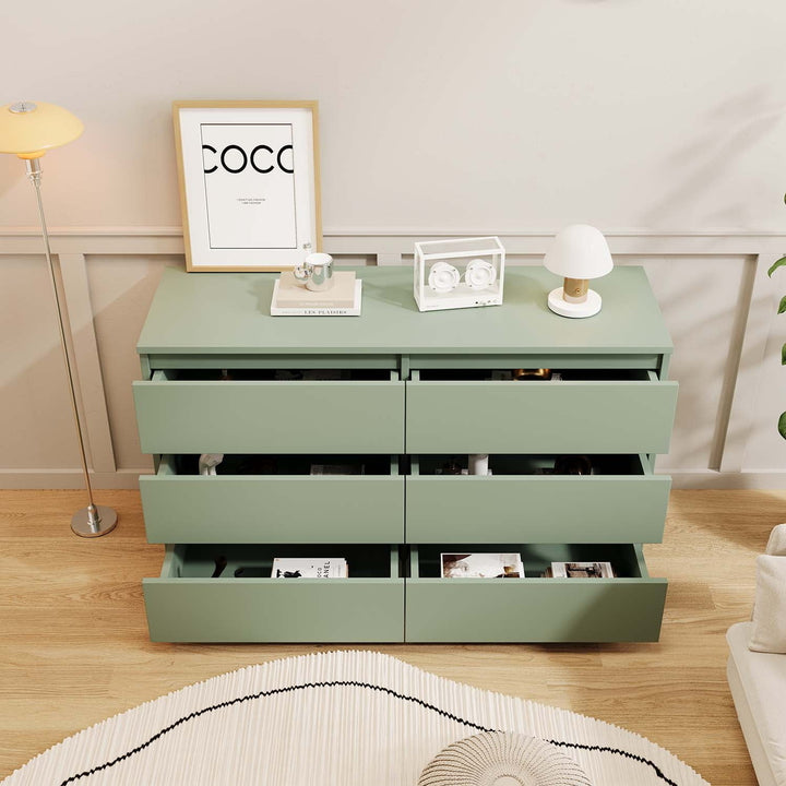 Hommoo Mid Century Modern 6 Drawer Dresser for Bedroom with Hidden Handle Green Image 2