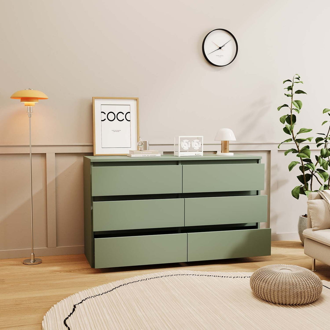 Hommoo Mid Century Modern 6 Drawer Dresser for Bedroom with Hidden Handle Green Image 3