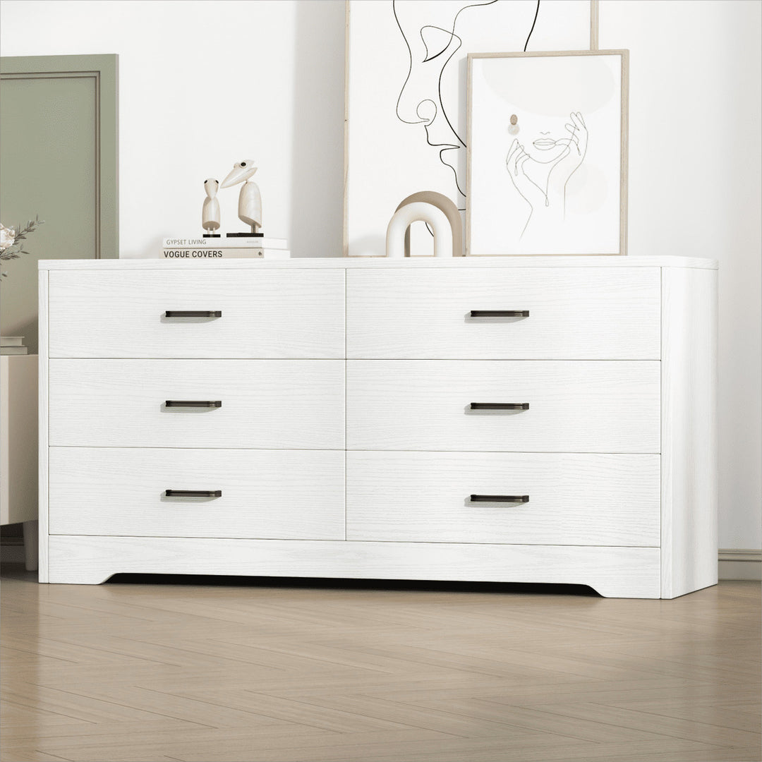 Hommoo 6 Drawer Rustic Wood White Dresser for Bedroom Closet Storage Image 3