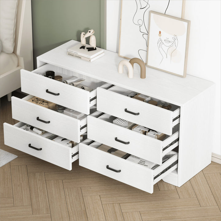 Hommoo 6 Drawer Rustic Wood White Dresser for Bedroom Closet Storage Image 4