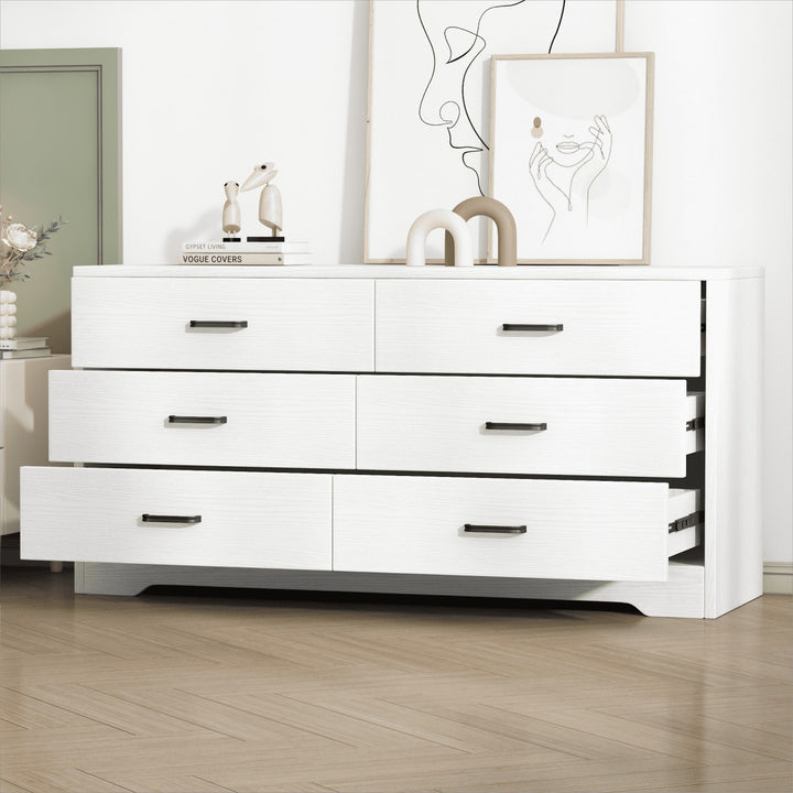 Hommoo 6 Drawer Rustic Wood White Dresser for Bedroom Closet Storage Image 6