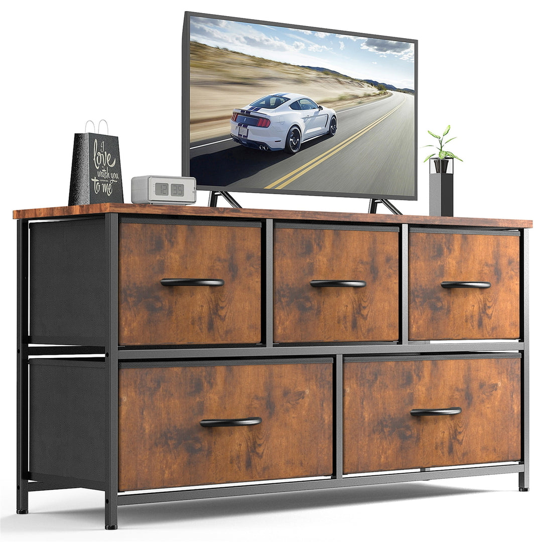 Hommoo 5-Drawer Bedroom Dresser: Spacious Chest with Storage Tower, Furniture Organizer Unit for Bedroom, Brown Image 5