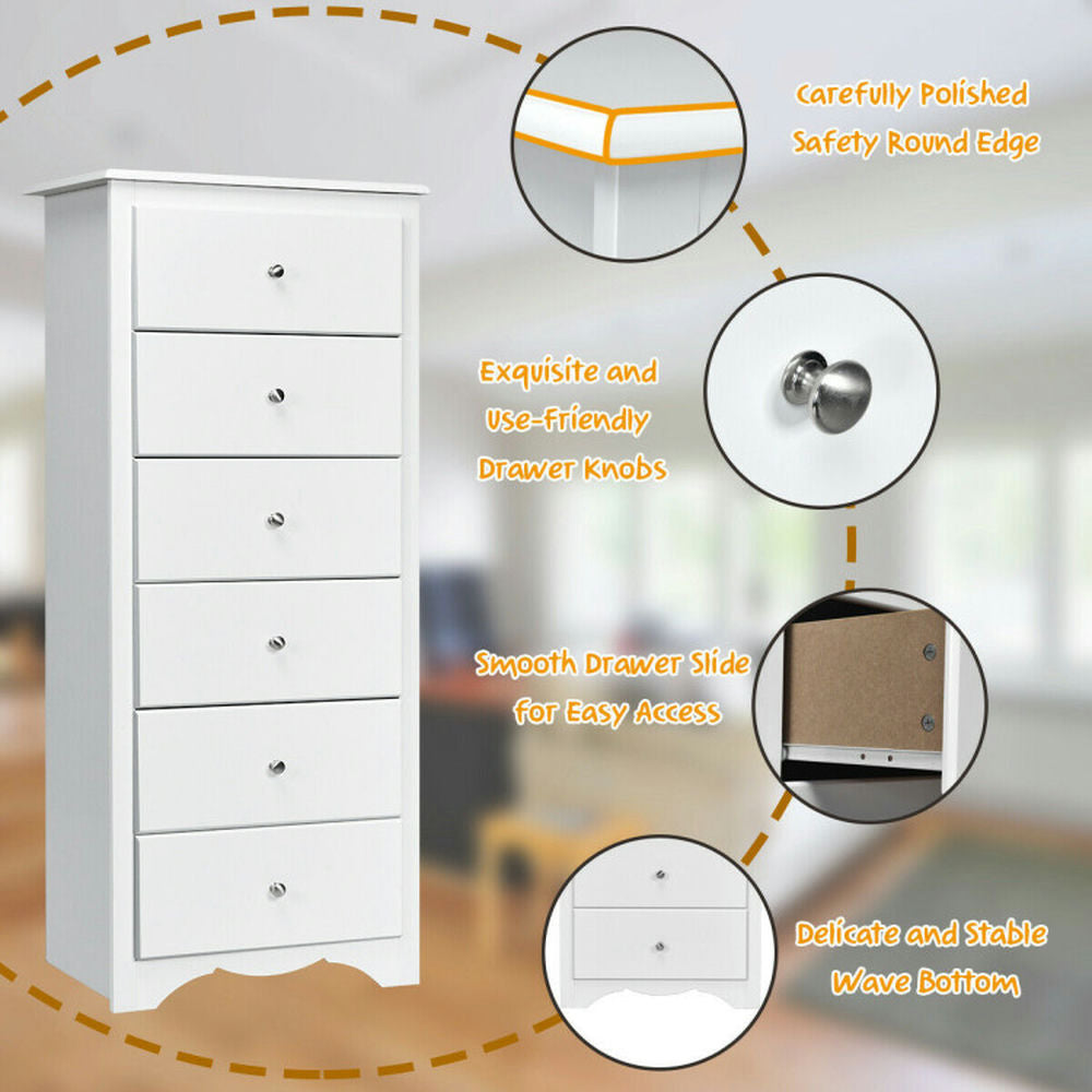 Hommoo 6 Drawers Chest Dresser Clothes Storage Bedroom Furniture Cabinet-White, Bathroom Cabinets Image 4