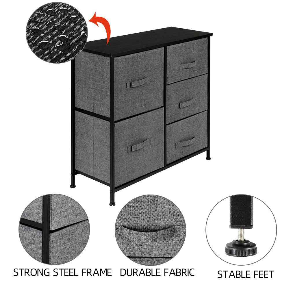 Hommoo Drawer Dresser, Dresser Drawer Organizer 5 Drawers, End Table Storage Cabinet, Easy Pull Fabric Bins, Gray Image 3