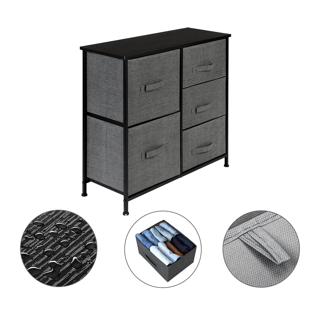 Hommoo Drawer Dresser, Dresser Drawer Organizer 5 Drawers, End Table Storage Cabinet, Easy Pull Fabric Bins, Gray Image 5