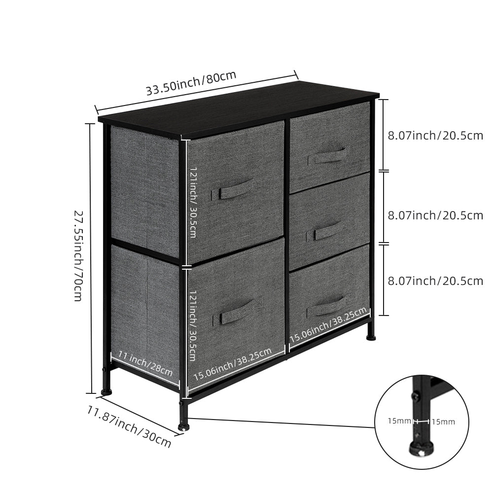 Hommoo Drawer Dresser, Dresser Drawer Organizer 5 Drawers, End Table Storage Cabinet, Easy Pull Fabric Bins, Gray Image 6