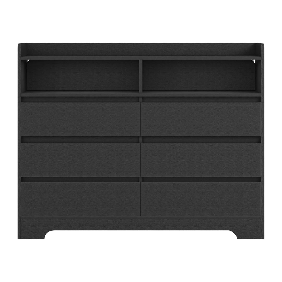 Hommoo Large Dresser for Bedroom with LED Light, Chests of Drawers with 6 Wooden Drawers Image 4