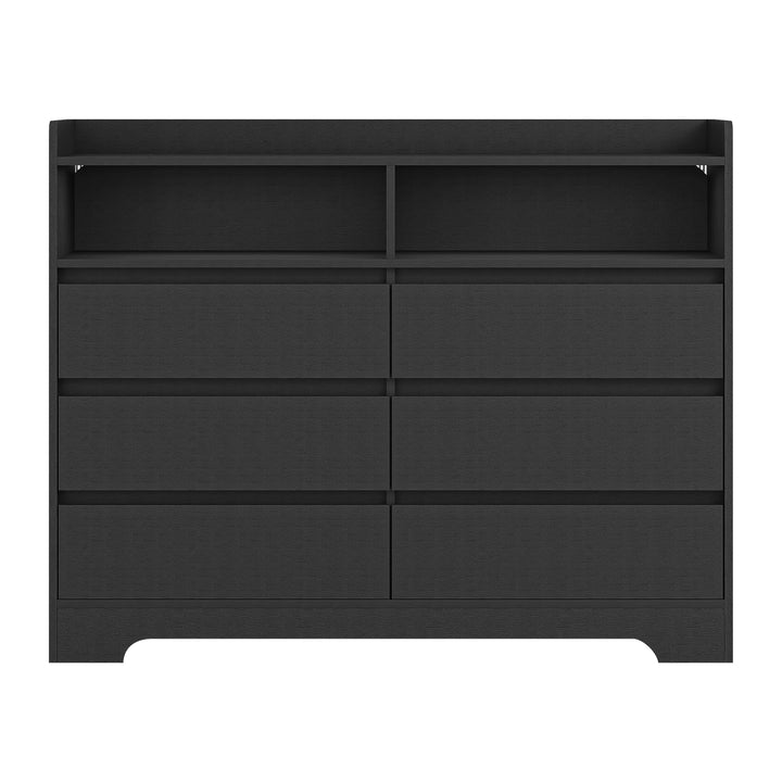 Hommoo Large Dresser for Bedroom with LED Light, Chests of Drawers with 6 Wooden Drawers Image 4