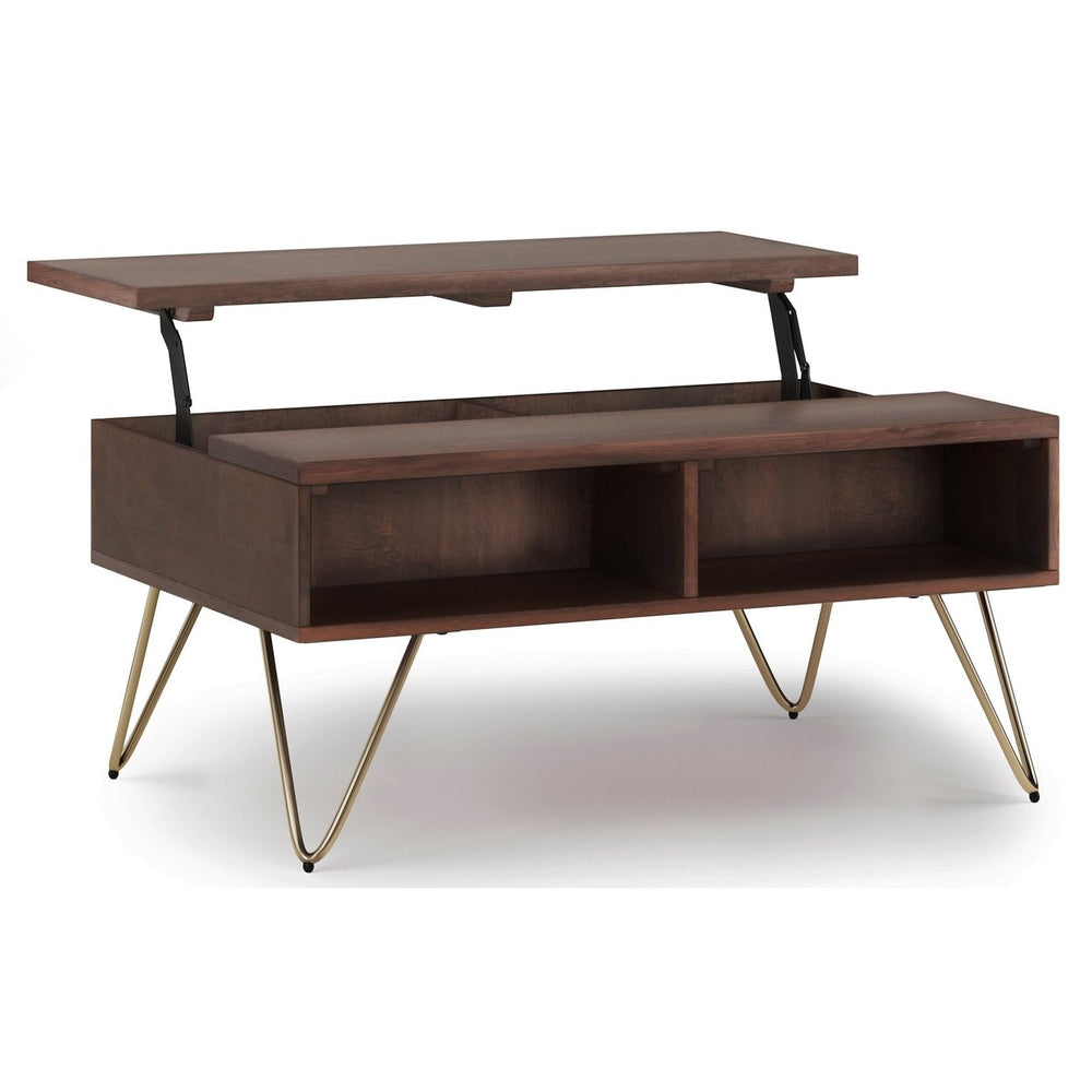 Hunter Small Lift Top Coffee Table Mango Wood 36 inch Industrial Design Storage Image 2