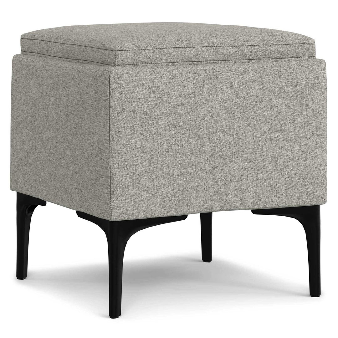 Natasha Storage Ottoman with Tray Linen Mid-Century Upholstered Square Design Image 1