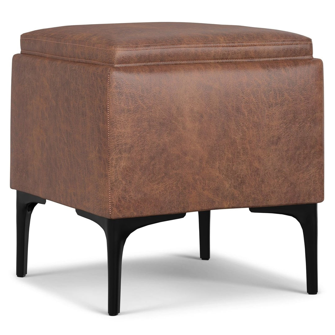 Natasha Ottoman Distressed Vegan Leather with Tray Mid-Century Storage Furniture Image 1