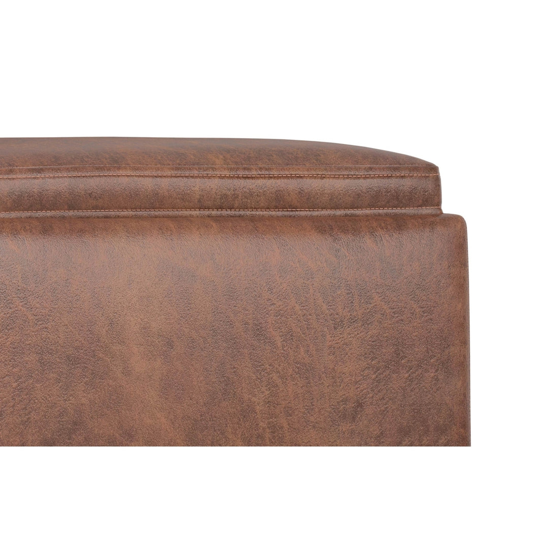 Natasha Ottoman Distressed Vegan Leather with Tray Mid-Century Storage Furniture Image 5