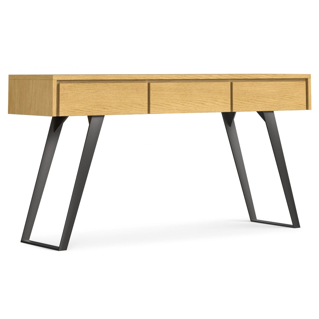 Lowry Console Sofa Table Oak Wood Industrial Design with 3 Drawers Metal Legs Image 1