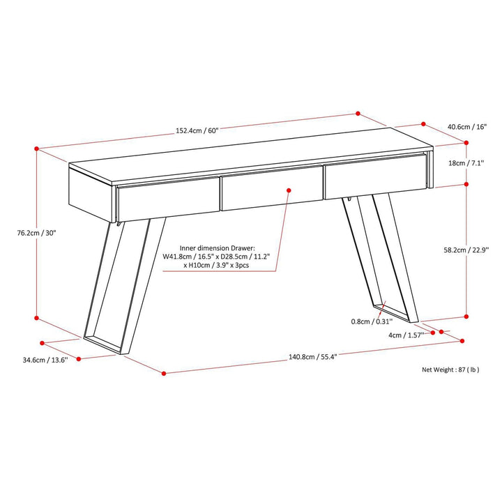 Lowry Console Sofa Table Oak Wood Industrial Design with 3 Drawers Metal Legs Image 12