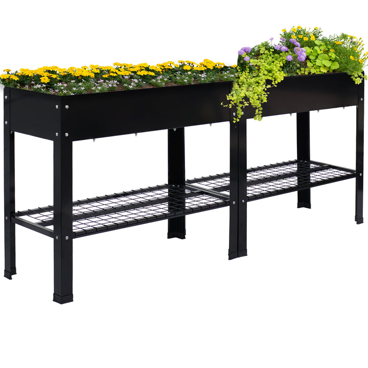 Sunnydaze Galvanized Steel Raised Bed with Mesh Shelf - Black - Set of 2 Image 6