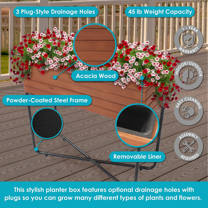 Sunnydaze Acacia Wood Slatted Planter Box with Oil-Stained Finish Image 2