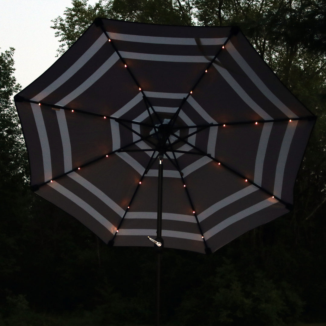 Sunnydaze 9 ft Solar Patio Umbrella with Lights, Tilt, and Crank - Navy Image 9