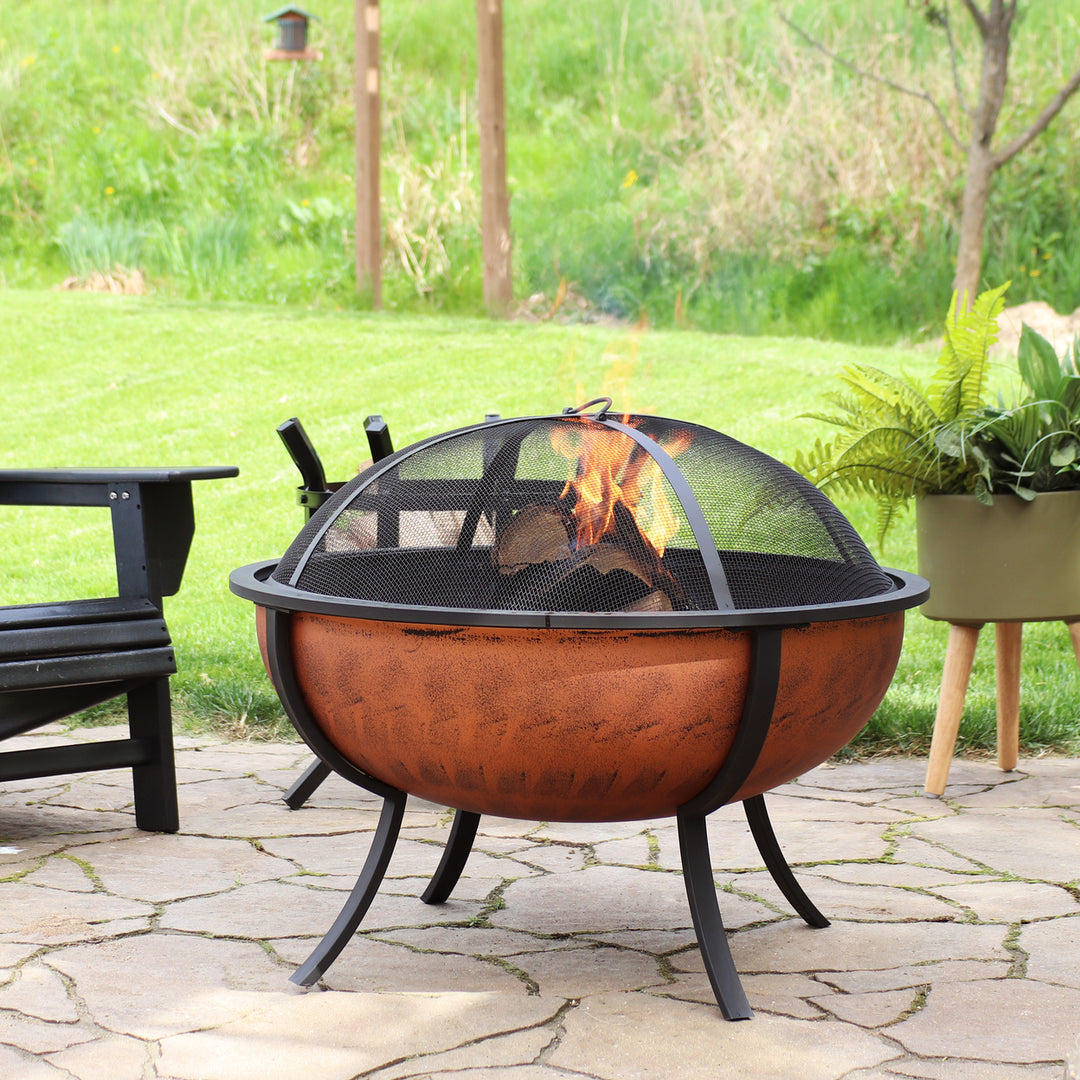 Sunnydaze 32 in Steel Fire Pit with Screen, Grate, and Poker - Copper Image 5