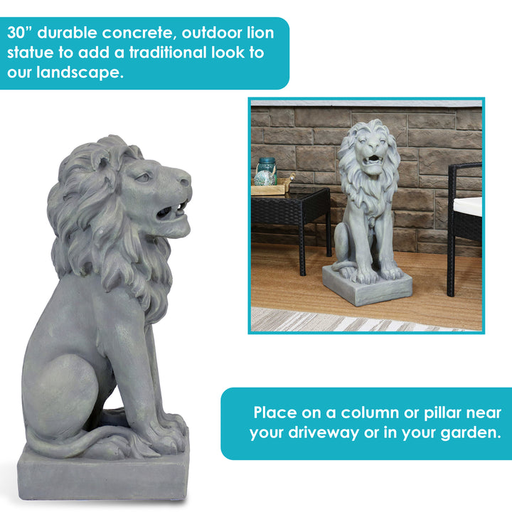 Sunnydaze Noble Beast Sitting Lion Outdoor Concrete Statue - 30 in Image 3