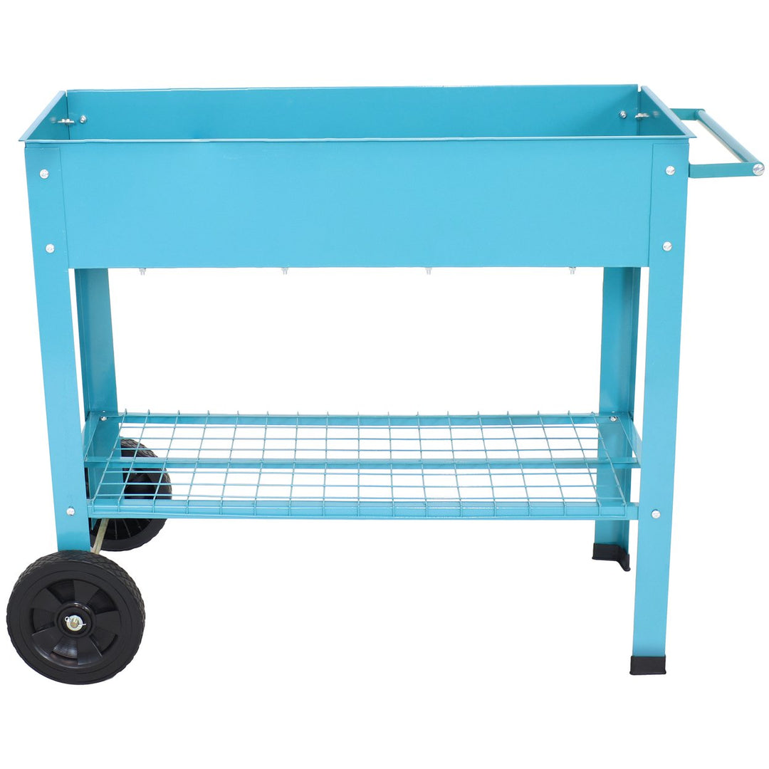 Sunnydaze 43 in Galvanized Steel Mobile Raised Garden Bed Cart - Blue Image 10