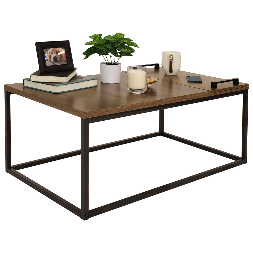 Sunnydaze Industrial Coffee Table with Removable Serving Tray - 16 in H Image 7