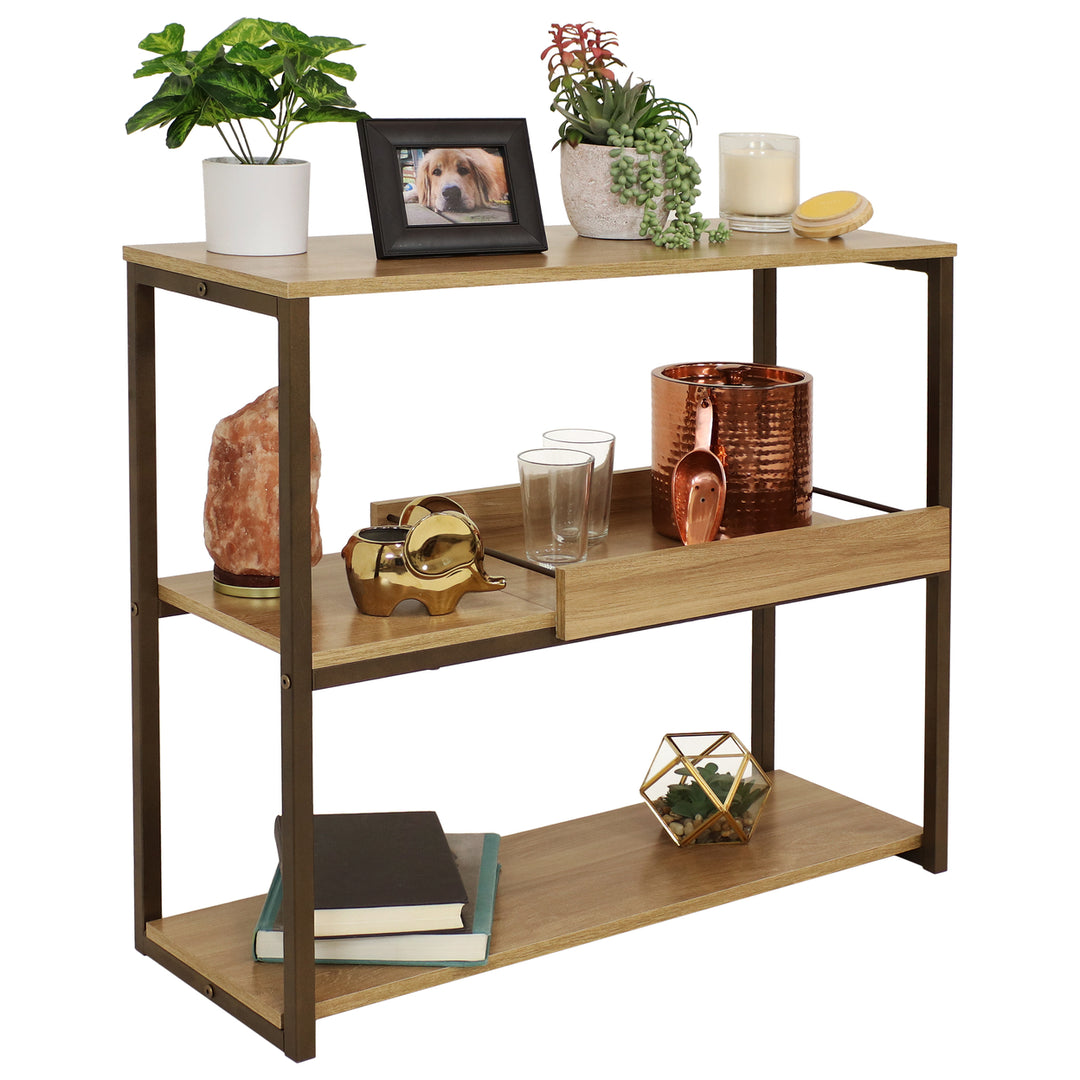 Sunnydaze Industrial 3-Shelf Sofa Table with Tray - Brown - 28.25 in Image 6