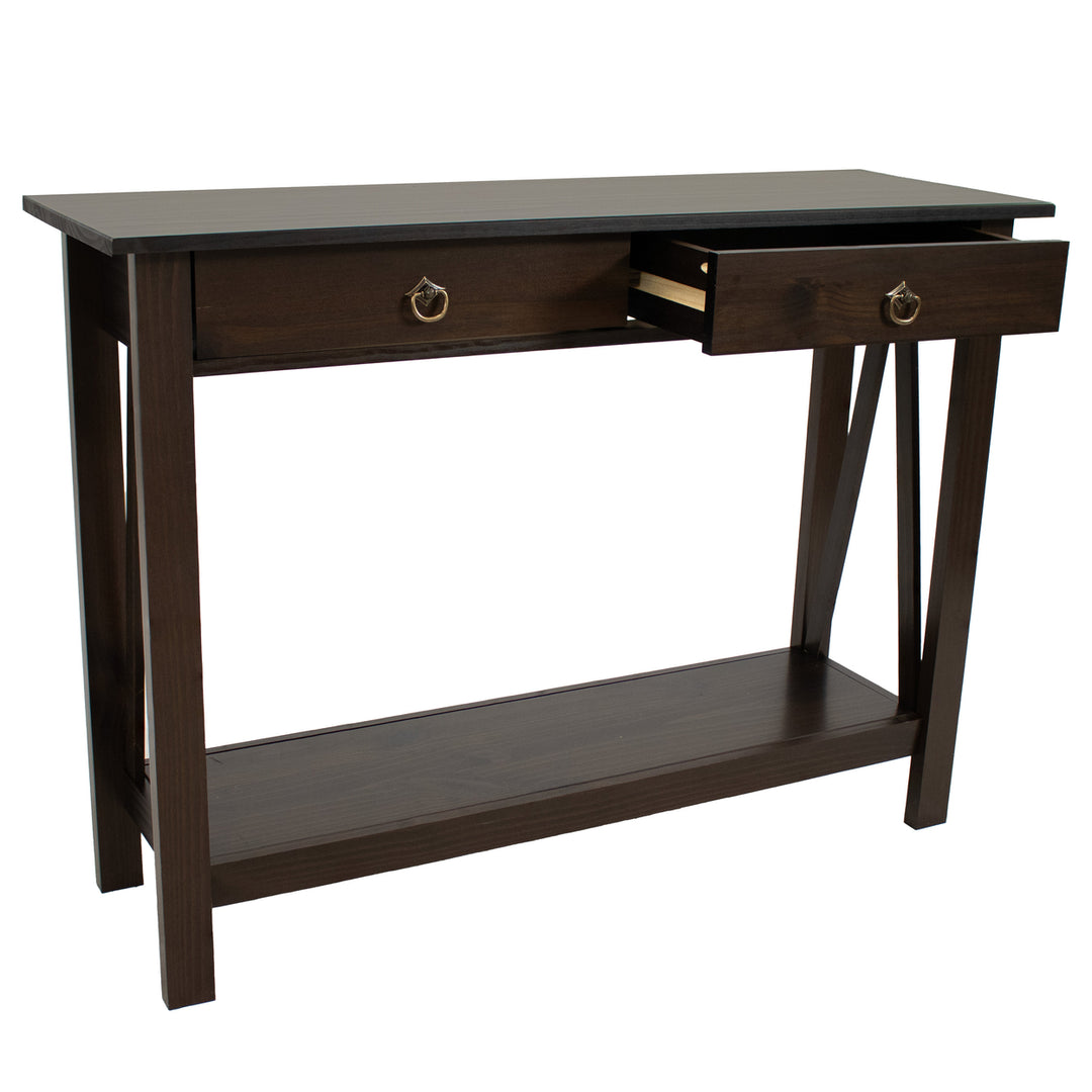 Sunnydaze Solid Pine 2-Drawer Console Table - 42 in - Dark Brown Image 12