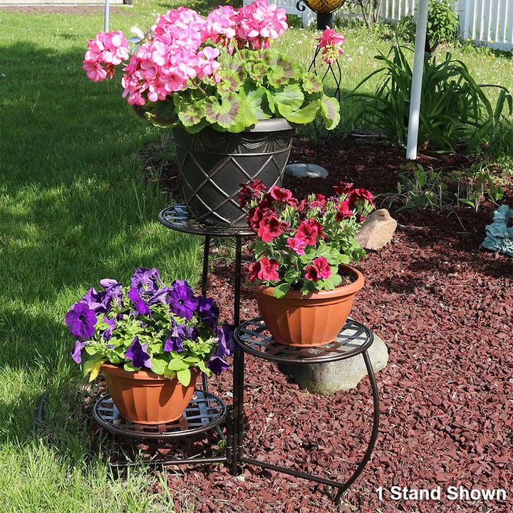 Sunnydaze 3-Tier Triple Plant Stand with Checkered Base - 24 in - Set of 2 Image 10