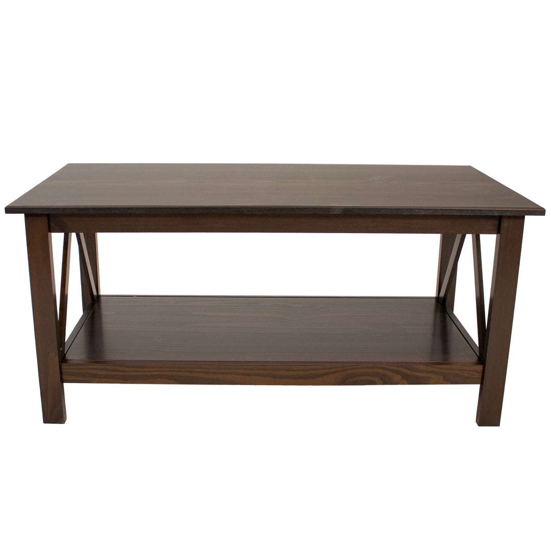 Sunnydaze Solid Pine Coffee Table with Shelf - Dark Brown - 43.5 in Image 11