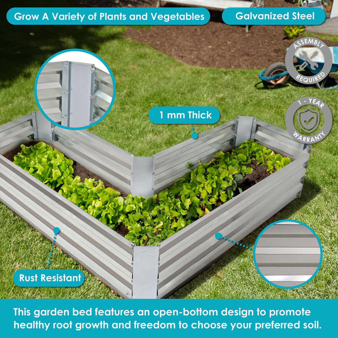 Sunnydaze Galvanized Steel L-Shaped Raised Garden Bed - Silver Image 2