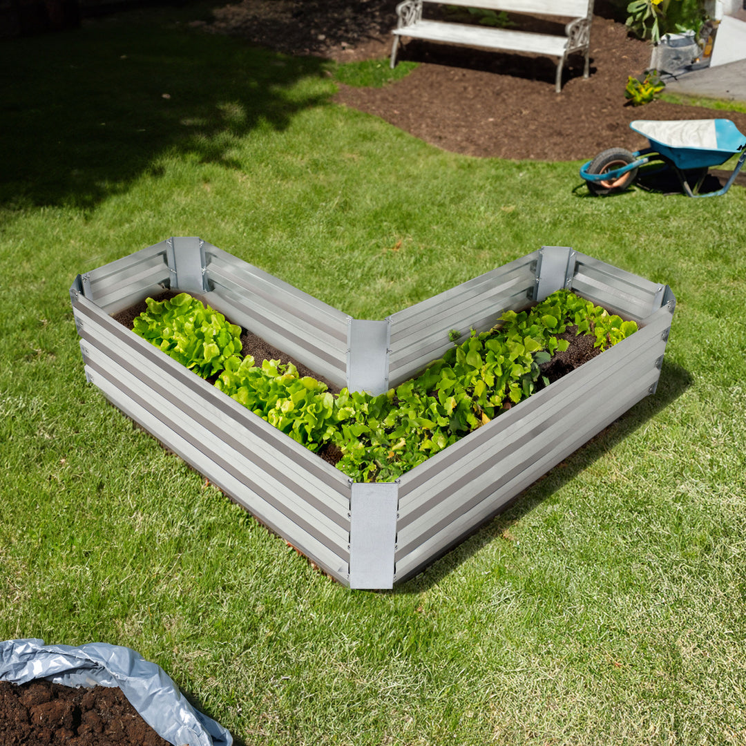 Sunnydaze Galvanized Steel L-Shaped Raised Garden Bed - Silver Image 4