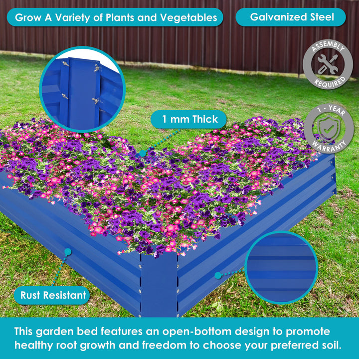 Sunnydaze Galvanized Steel L-Shaped Raised Garden Bed - Blue Image 2