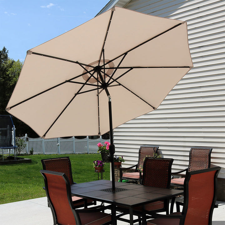 Sunnydaze 9 ft Solar Aluminum Patio Umbrella with Tilt and Crank - Beige Image 4