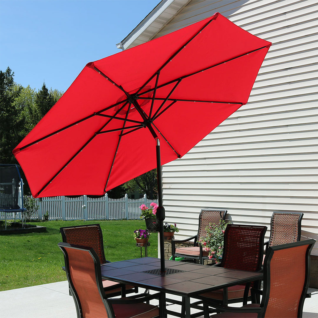 Sunnydaze 9 ft Solar Aluminum Patio Umbrella with Tilt and Crank - Red Image 4