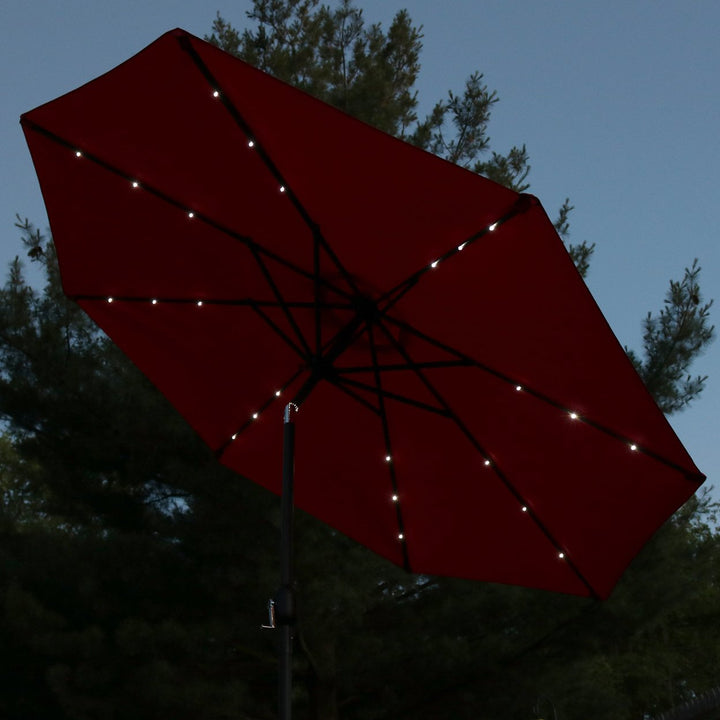 Sunnydaze 9 ft Solar Aluminum Patio Umbrella with Tilt and Crank - Red Image 6