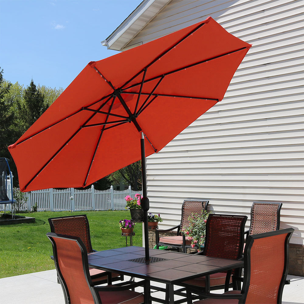 Sunnydaze 9 ft Solar Aluminum Patio Umbrella with Tilt and Crank - Orange Image 2