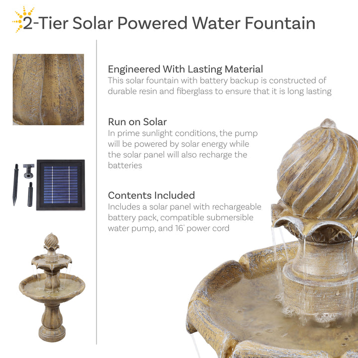 Sunnydaze Resin Outdoor 2-Tier Solar Water Fountain with Battery - Earth Image 2