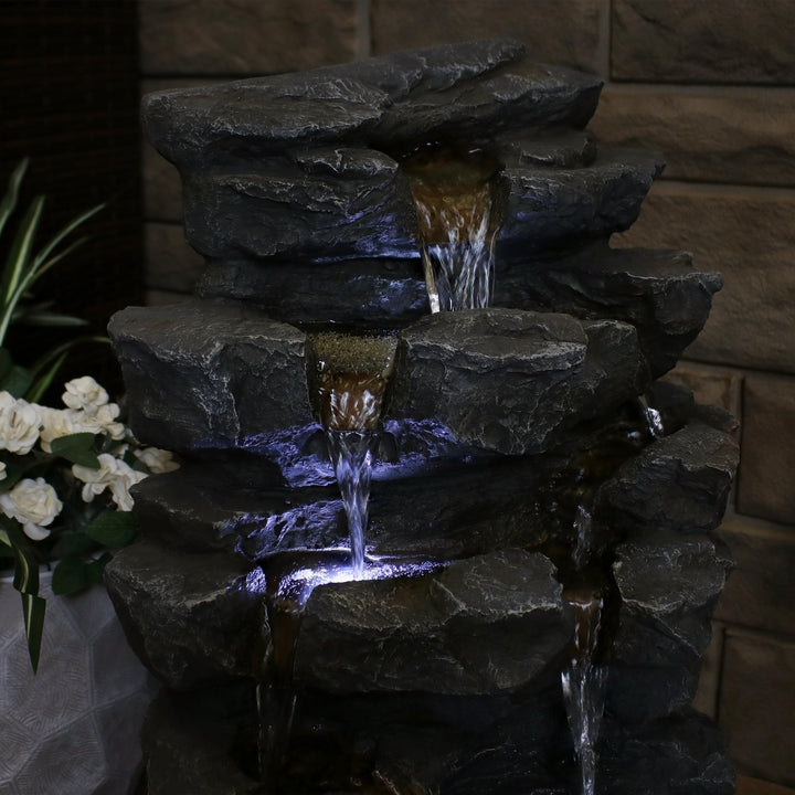 Sunnydaze Polyresin Grotto Falls Water Fountain with LED Lights - 24 in Image 6