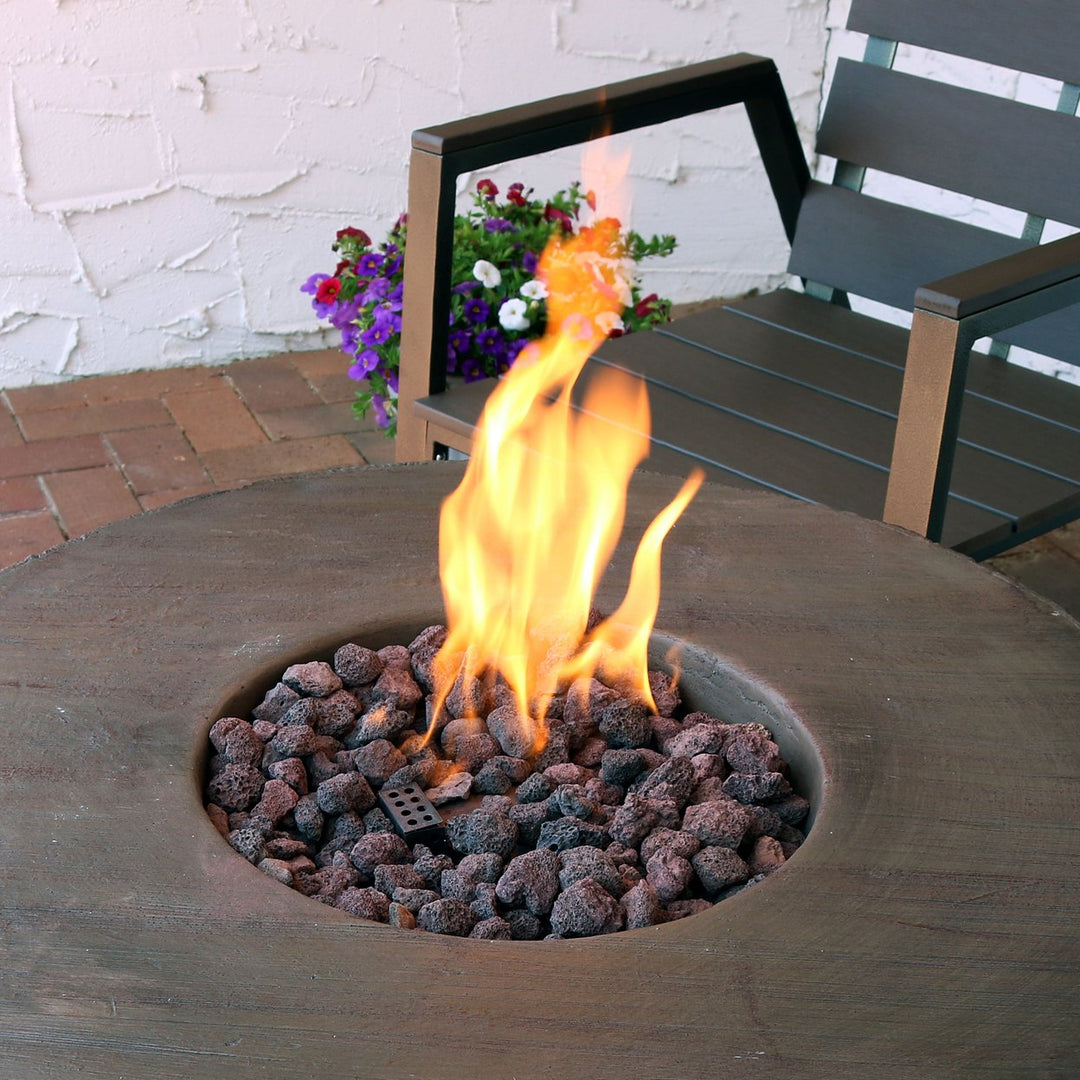 Sunnydaze 29 in Faux Rope Barrel Propane Gas Fire Pit Table with Lava Rocks Image 7