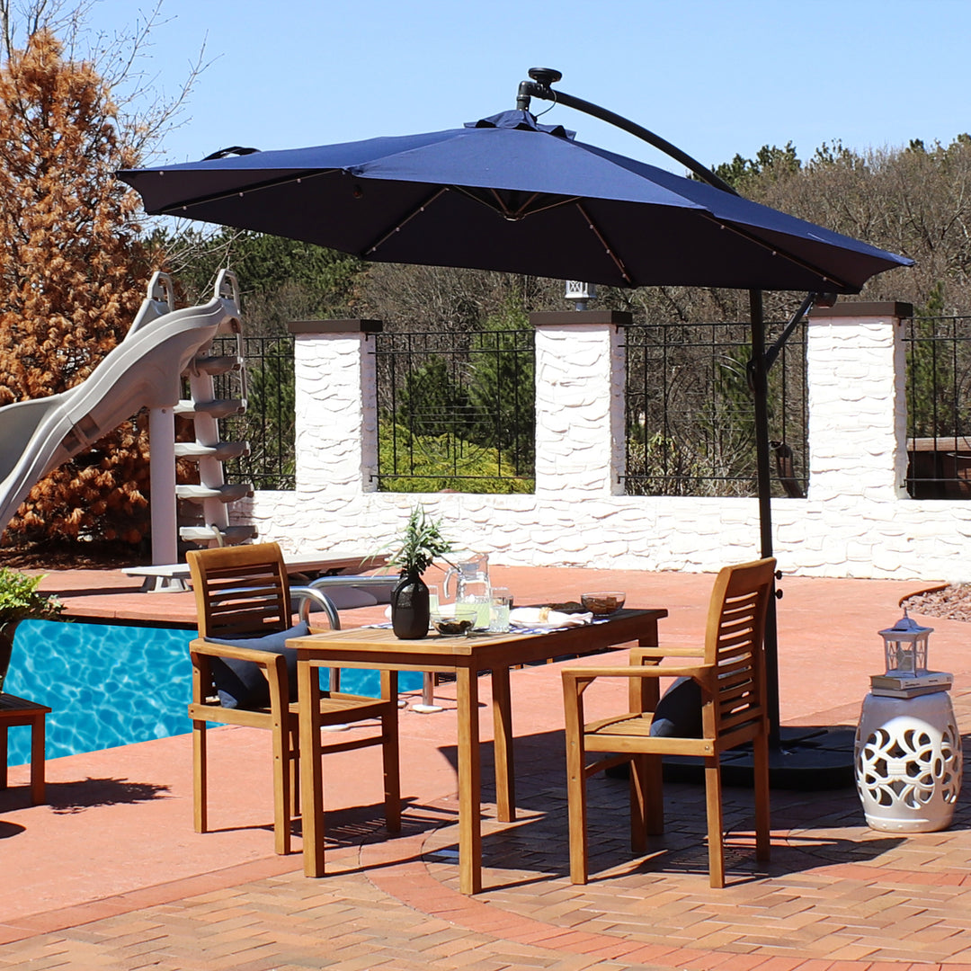 Sunnydaze 10 ft Solar Offset Steel Patio Umbrella with Crank - Navy Blue Image 6