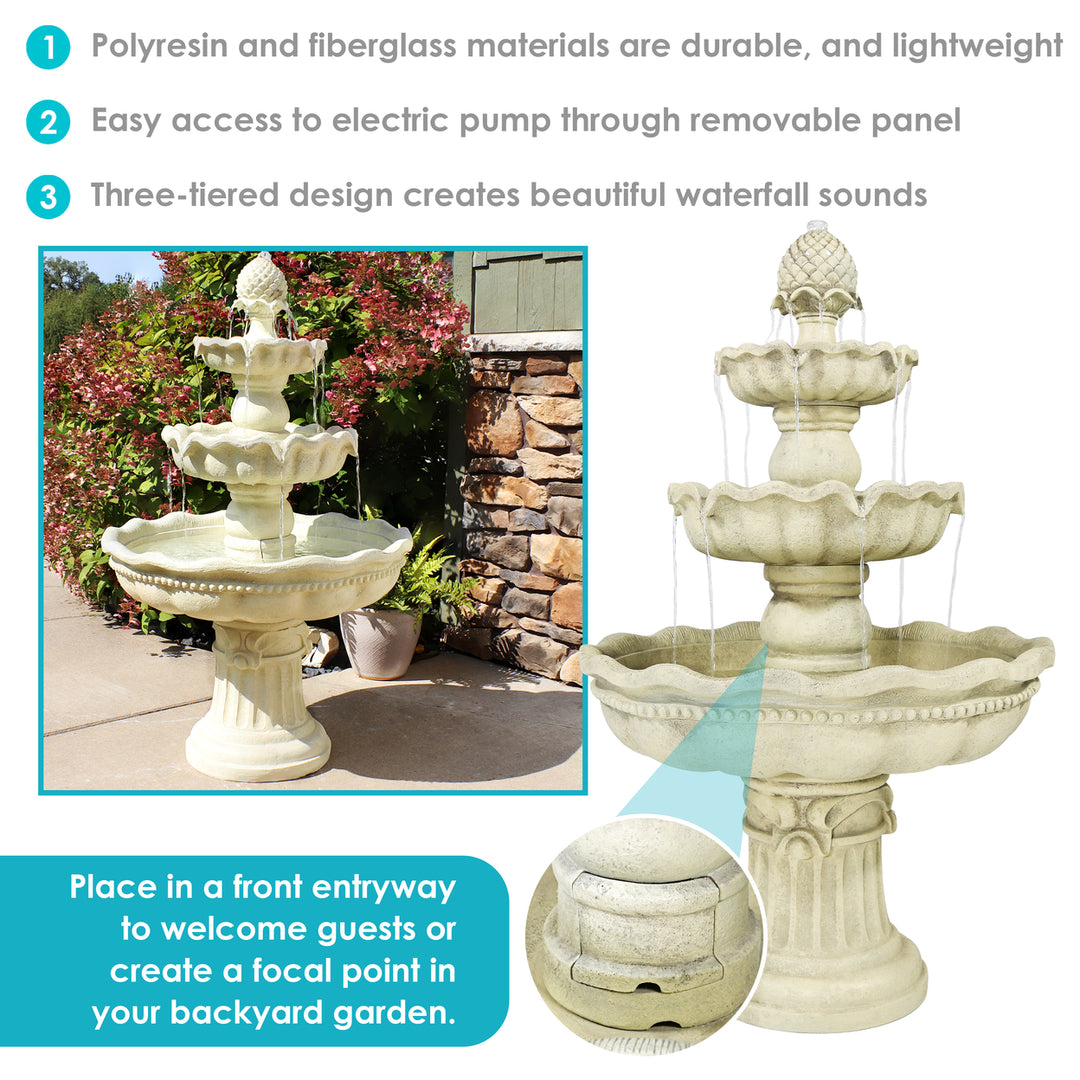 Sunnydaze Pineapple Fiberglass Outdoor 3-Tier Water Fountain Image 3