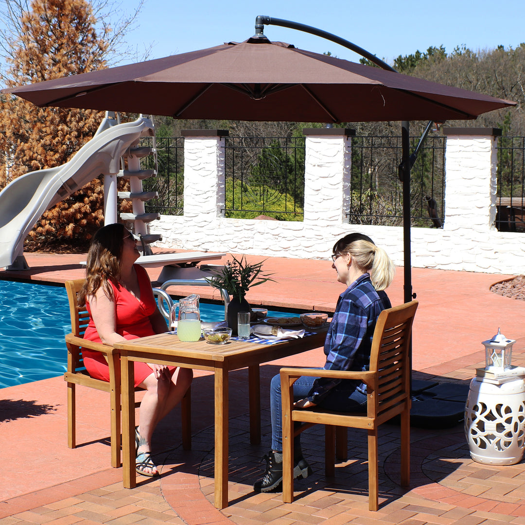 Sunnydaze 10 ft Cantilever Offset Steel Patio Umbrella with Crank - Brown Image 5