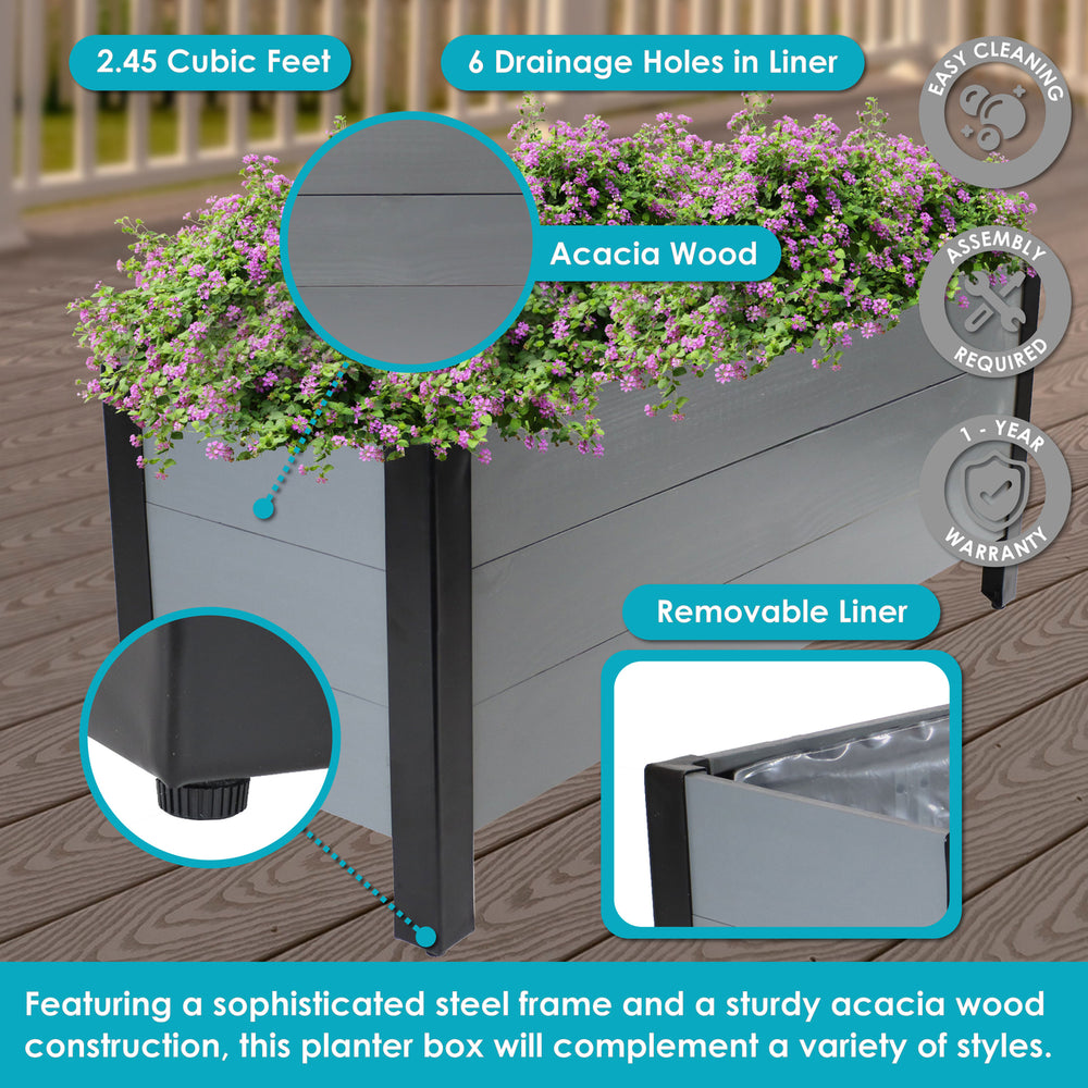 Sunnydaze Acacia Wood Raised Garden Bed with Planter Bag - 14.75" H - Gray Image 2