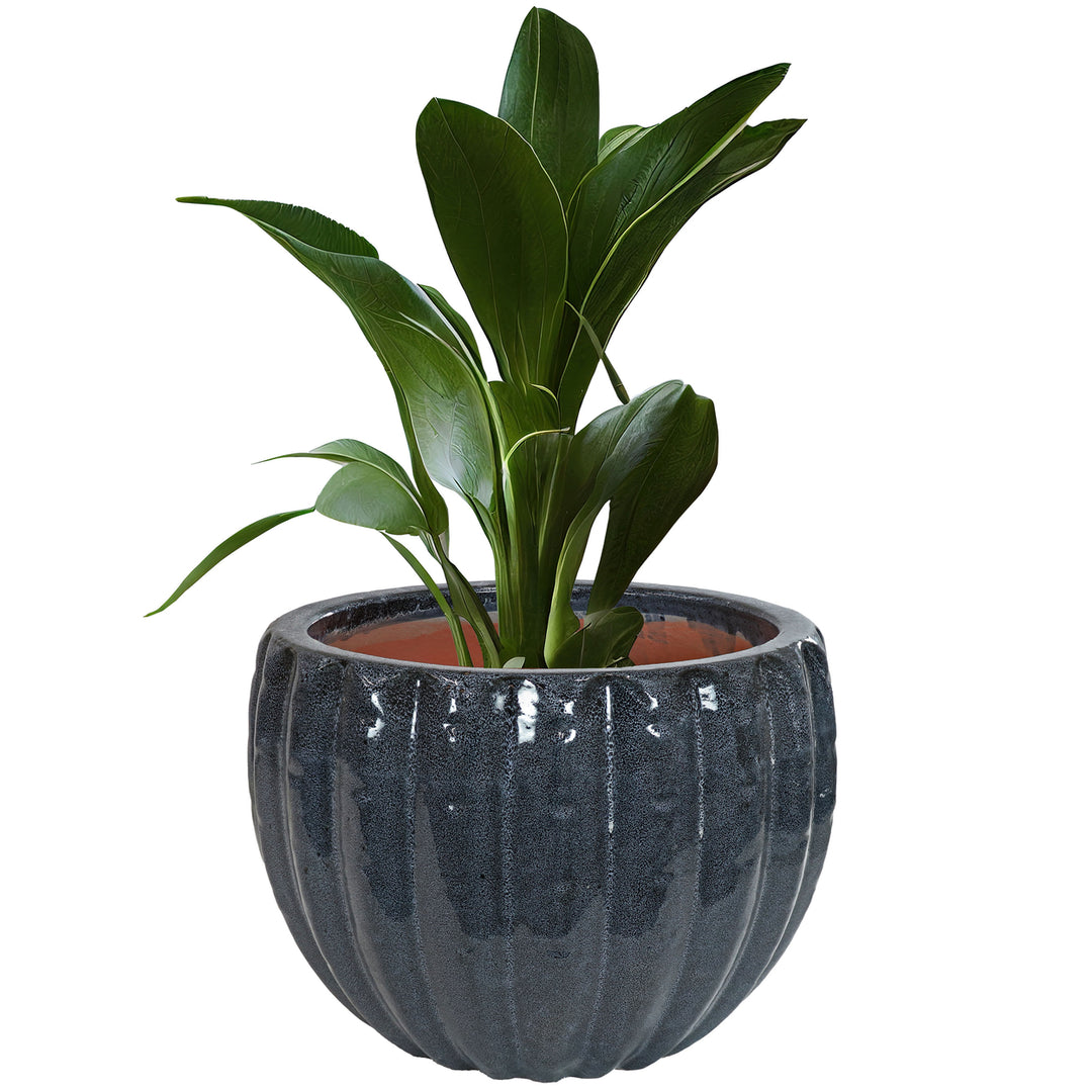 Sunnydaze 10" Fluted Ceramic Planter - Black Mist - 2-Pack Image 3