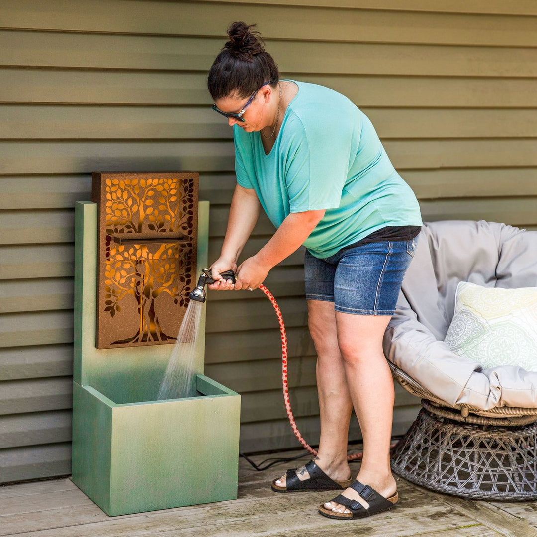 Sunnydaze Mighty Oak Steel Outdoor Water Fountain with LEDs - 41.25" Image 8