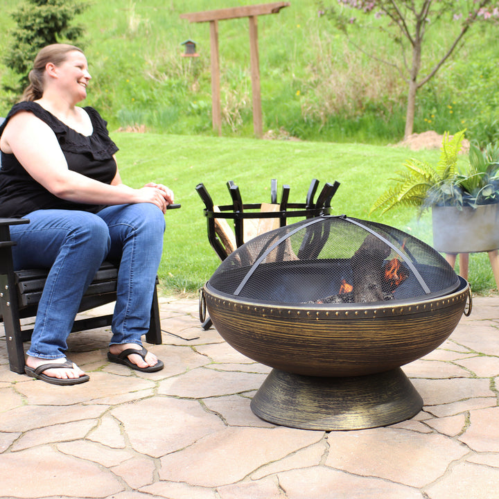 Sunnydaze 30 in Steel Fire Pit with Handles, Spark Screen, Poker, and Grate Image 11