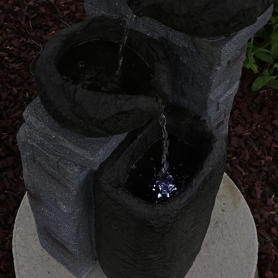 Sunnydaze Cascading Stone Bowl Solar Water Fountain with LED Lights - 27 in Image 6