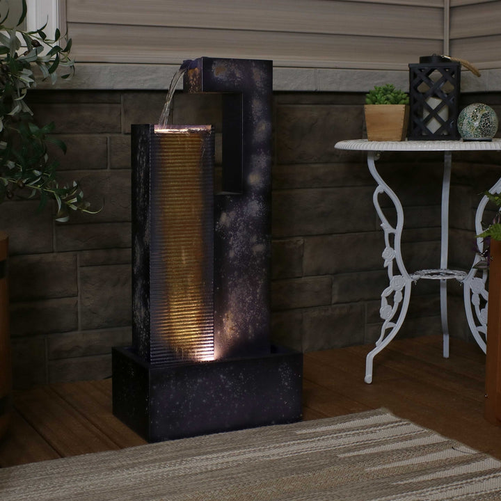 Sunnydaze Cascading Tower Metal Water Fountain with LED Lights - 32 in Image 5