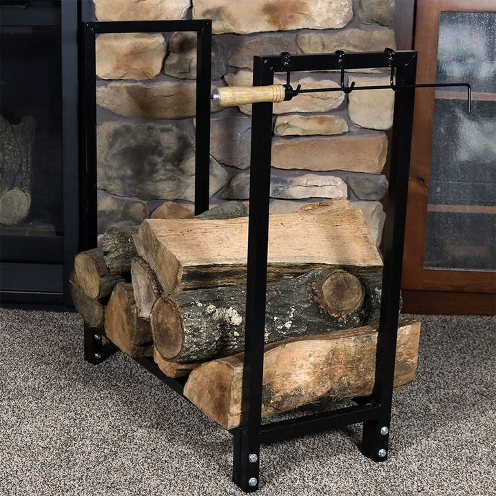 Sunnydaze 30 in Black Powder-Coated Steel Firewood Log Rack and Cover Image 3